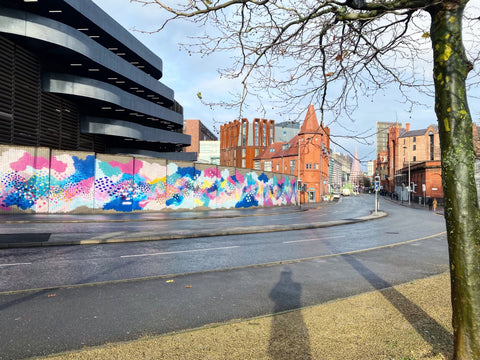 abstract colourful mural on wall in liverpool